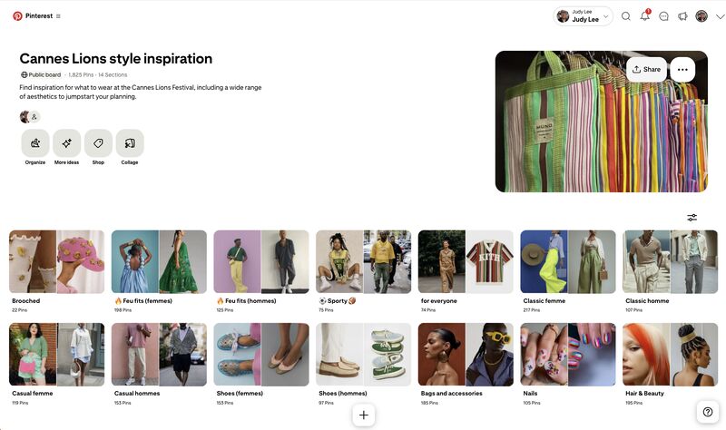 Public Pinterest Cannes style board preview from LinkedIn